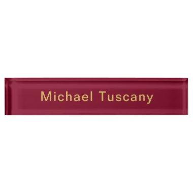 Burgundy Gold Professional Trendy Minimalist Text Desk Name Plate