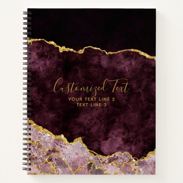 Burgundy & Gold Watercolor Marble Agate Gilt Notebook