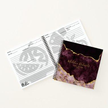 Burgundy & Gold Watercolor Marble Agate Recipe Notebook