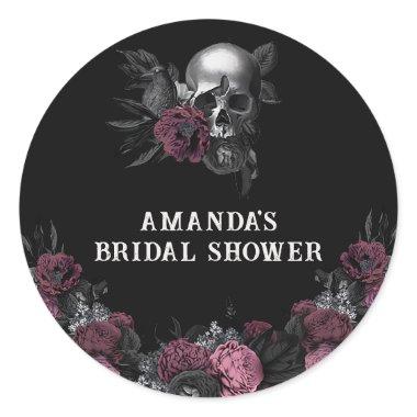 Burgundy gothic Floral Skull  Favor Classic Round Sticker