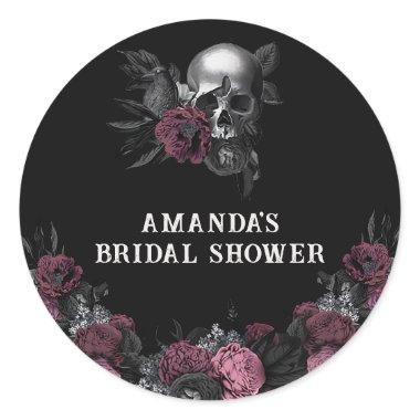 Burgundy gothic Floral Skull Bridal Shower Favor Classic Round Sticker