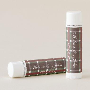 Burgundy Green Plaid  Wedding Favor Lip Balm