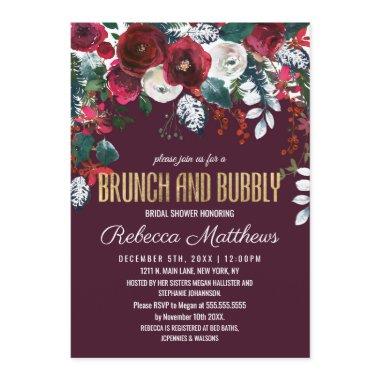 Burgundy Ivory Floral Arrangement Brunch Bubbly Invitations