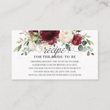 Burgundy Ivory Floral Recipe for the Bride to Be Enclosure Invitations