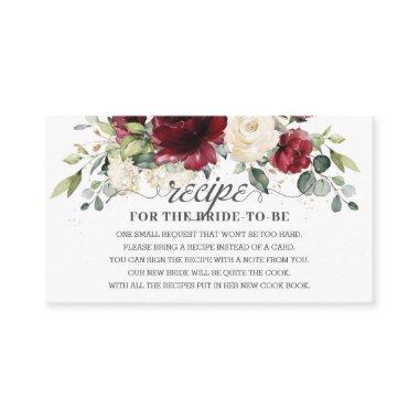 Burgundy Ivory Floral Recipe for the Bride to Be Enclosure Invitations