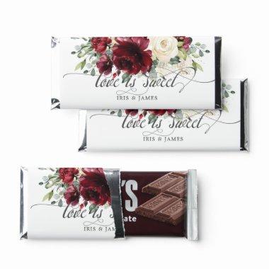Burgundy Ivory Floral Wedding  Sweet Hershey Bar Favors
