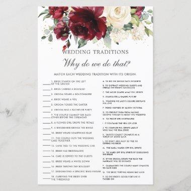 Burgundy Ivory Rose Floral Wedding Traditions Game
