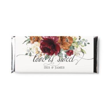 Burgundy Ivory Rust Floral Wedding  Hershey Bar Favors
