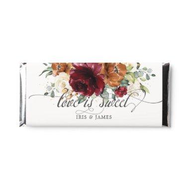 Burgundy Ivory Rust Floral Wedding Bridal Shower Hershey Bar Favors