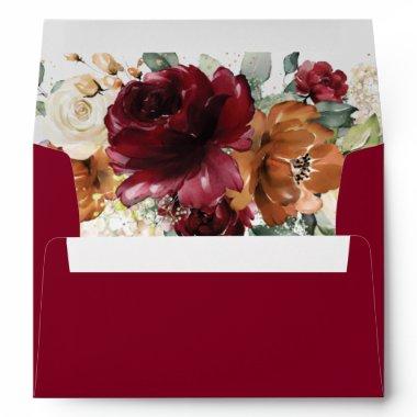 Burgundy Ivory Rust Orange Invitations Wedding A7 Envelope