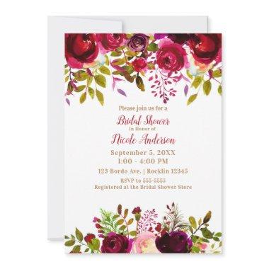 Burgundy Maroon Marsala Bordo Floral Bridal Shower Invitations