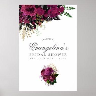 Burgundy - Marsala and Gold Bridal Shower Welcome Poster
