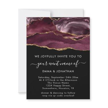 Burgundy Marsala Black Gold Border Glitter Marble