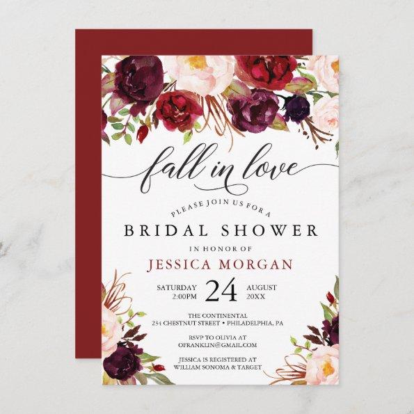 Burgundy Marsala Bridal Shower Invite Fall In Love