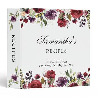 Burgundy Marsala Floral Bridal Shower Recipe Invitations 3 Ring Binder