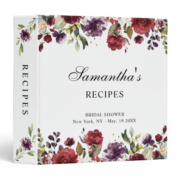 Burgundy Marsala Floral Bridal Shower Recipe Invitations 3 Ring Binder