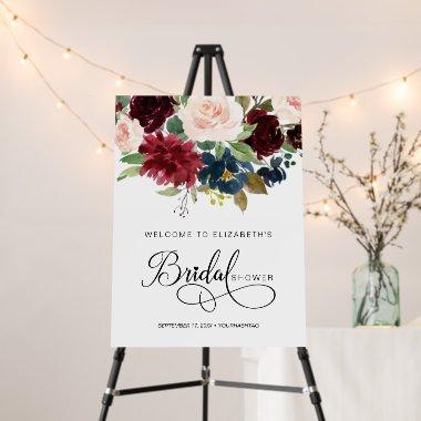 Burgundy Marsala Floral Bridal Shower Welcome Foam Board