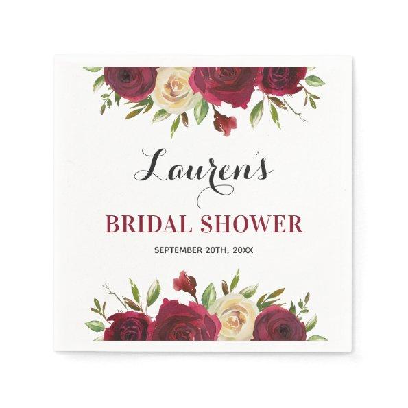 Burgundy Marsala Floral Winter Bridal Shower Paper Napkins