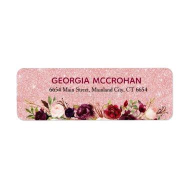 Burgundy Marsala Rose Glitter Return Address Label