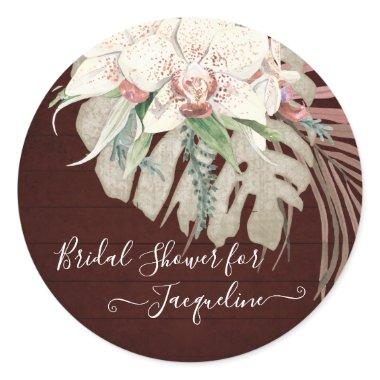 Burgundy Marsala White Orchid Sage Floral Foliage Classic Round Sticker