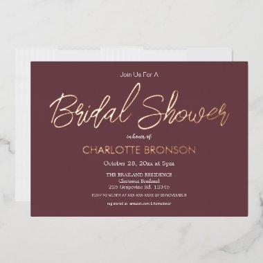 Burgundy Minimalist Script  Rose  Foil