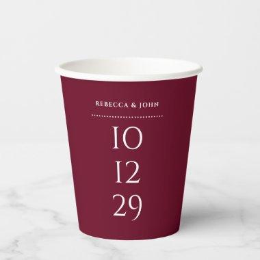 Burgundy Minimalist Special Date Wedding Paper Cups