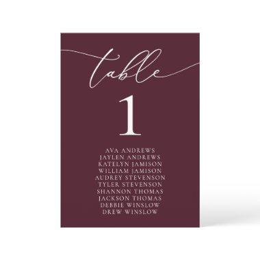 Burgundy Minimalist Wedding Seating Table Number