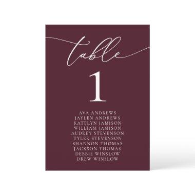 Burgundy Minimalist Wedding Seating Table Number