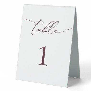 Burgundy Minimalist Wedding Table Number Table Tent Sign