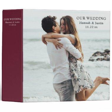 Burgundy Modern Photo Simple Wedding Planner 3 Ring Binder