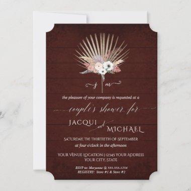 Burgundy n White BOHO Orchid Floral Couples Shower Invitations