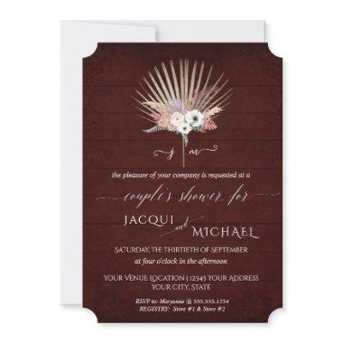 Burgundy n White BOHO Orchid Floral Couples Shower Invitations