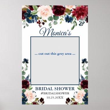 Burgundy Navy Blue Blush Bridal Shower Photo Prop Poster