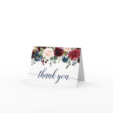 Burgundy Navy Blue Blush Floral Boho Thank You