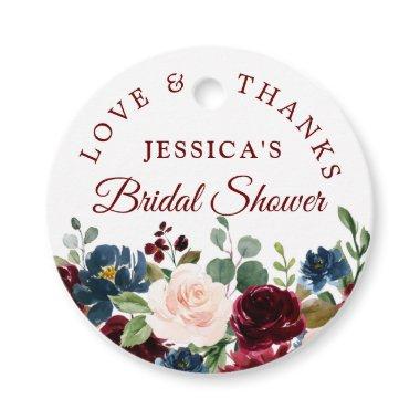 Burgundy Navy Blue Blush Floral Bridal Shower Favor Tags