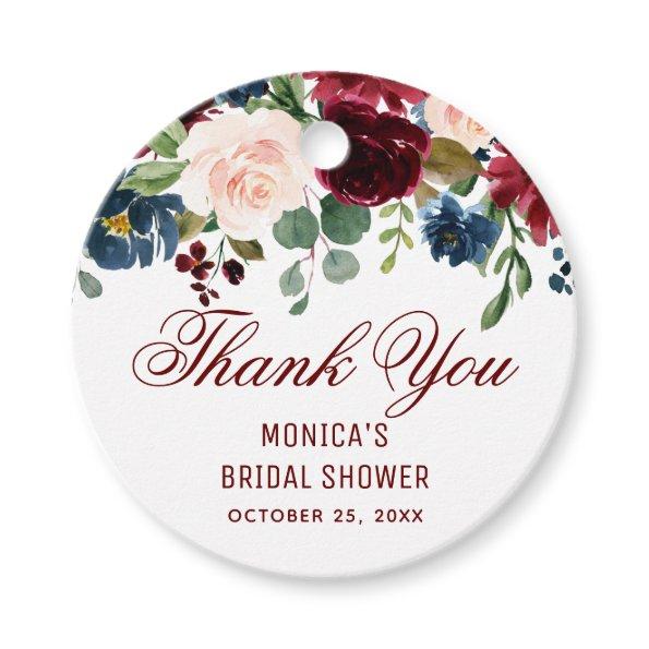 Burgundy Navy Blue Blush Floral  Favor Tags