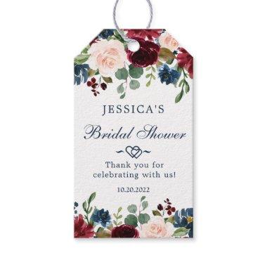 Burgundy Navy Blue Blush Floral BRIDAL SHOWER Gift Tags