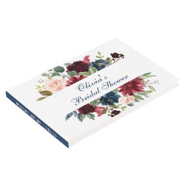Burgundy Navy Blue Blush Floral Bridal Shower Guest Book