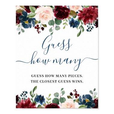 Burgundy Navy Blue Blush Floral Watercolor Poster