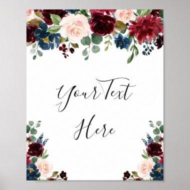 Burgundy Navy Blue Blush Watercolor Floral Poster