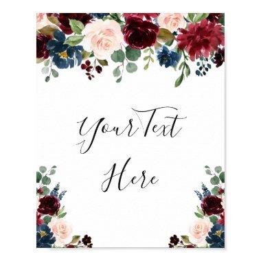 Burgundy Navy Blue Blush Watercolor Floral Poster