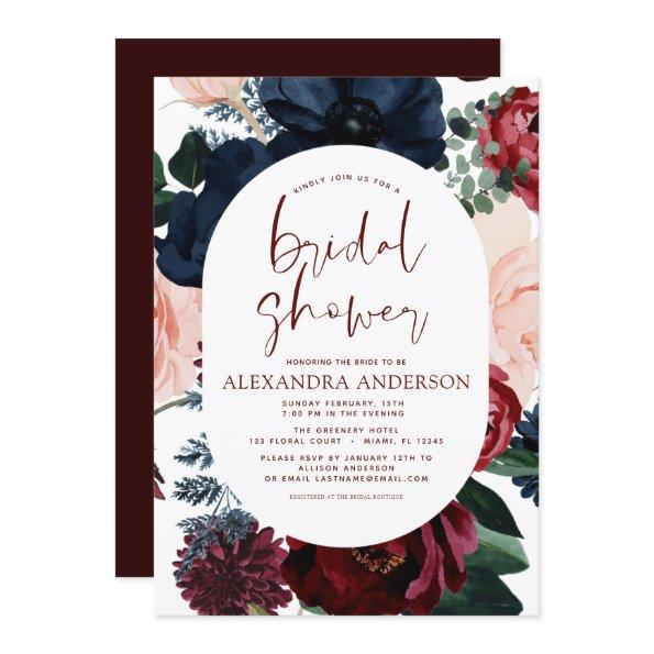 Burgundy Navy Blue Floral Eucalyptus