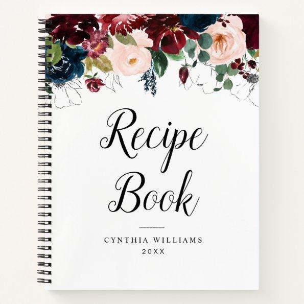 burgundy navy blue floral Recipe Book