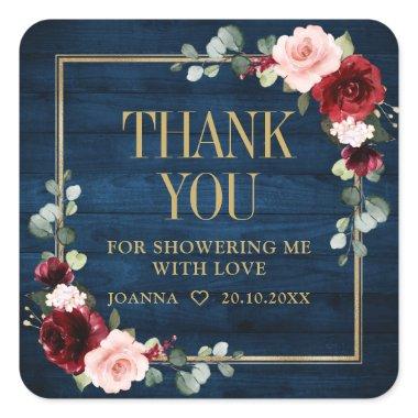 Burgundy Navy Blush  Thank Favor Squ Square Sticker