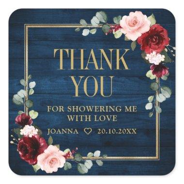 Burgundy Navy Blush Bridal Shower Thank Favor Squ Square Sticker