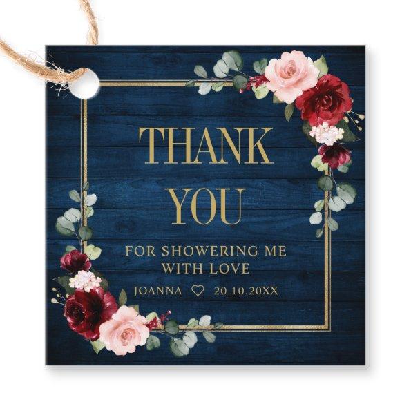 Burgundy Navy Blush Bridal Shower Thank You Favor Favor Tags