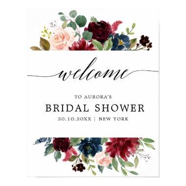 Burgundy Navy Blush Bridal Shower Welcome Poster