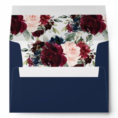 Burgundy Navy Blush Floral Invitations Wedding A7 Envelope