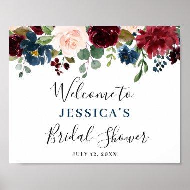 Burgundy Navy Blush Floral BRIDAL SHOWER Welcome P Poster