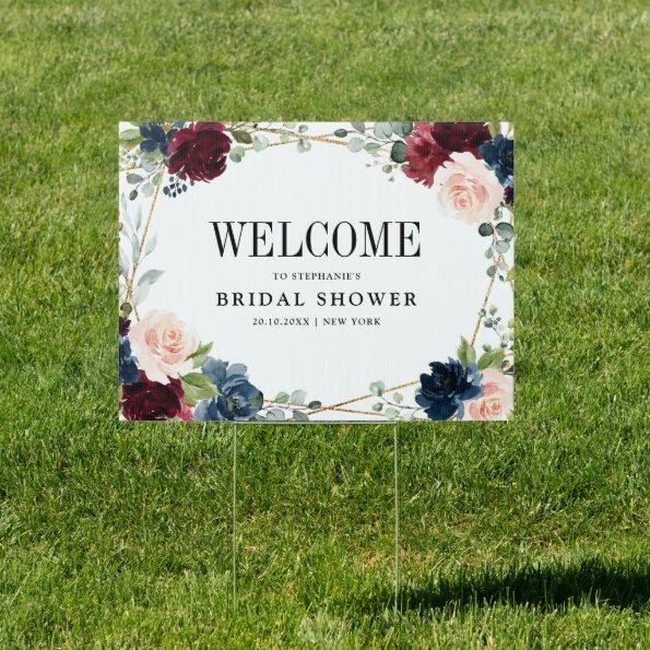 Burgundy Navy Blush Floral Bridal Shower Welcome S Sign